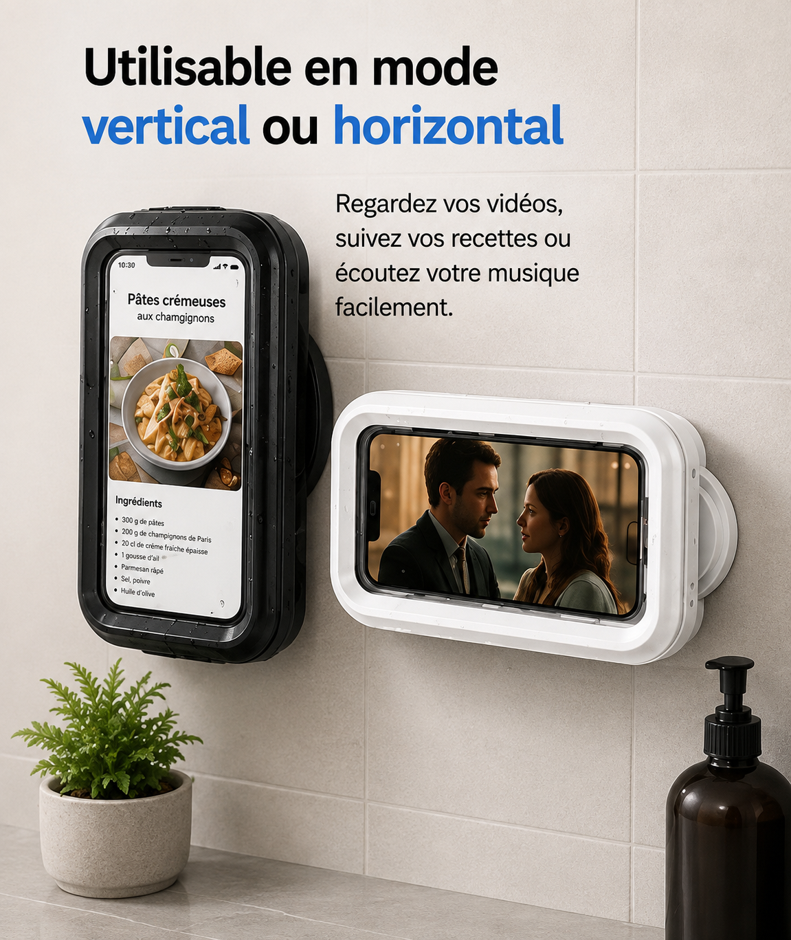 Support de douche étanche pour téléphone – Rotation 360°